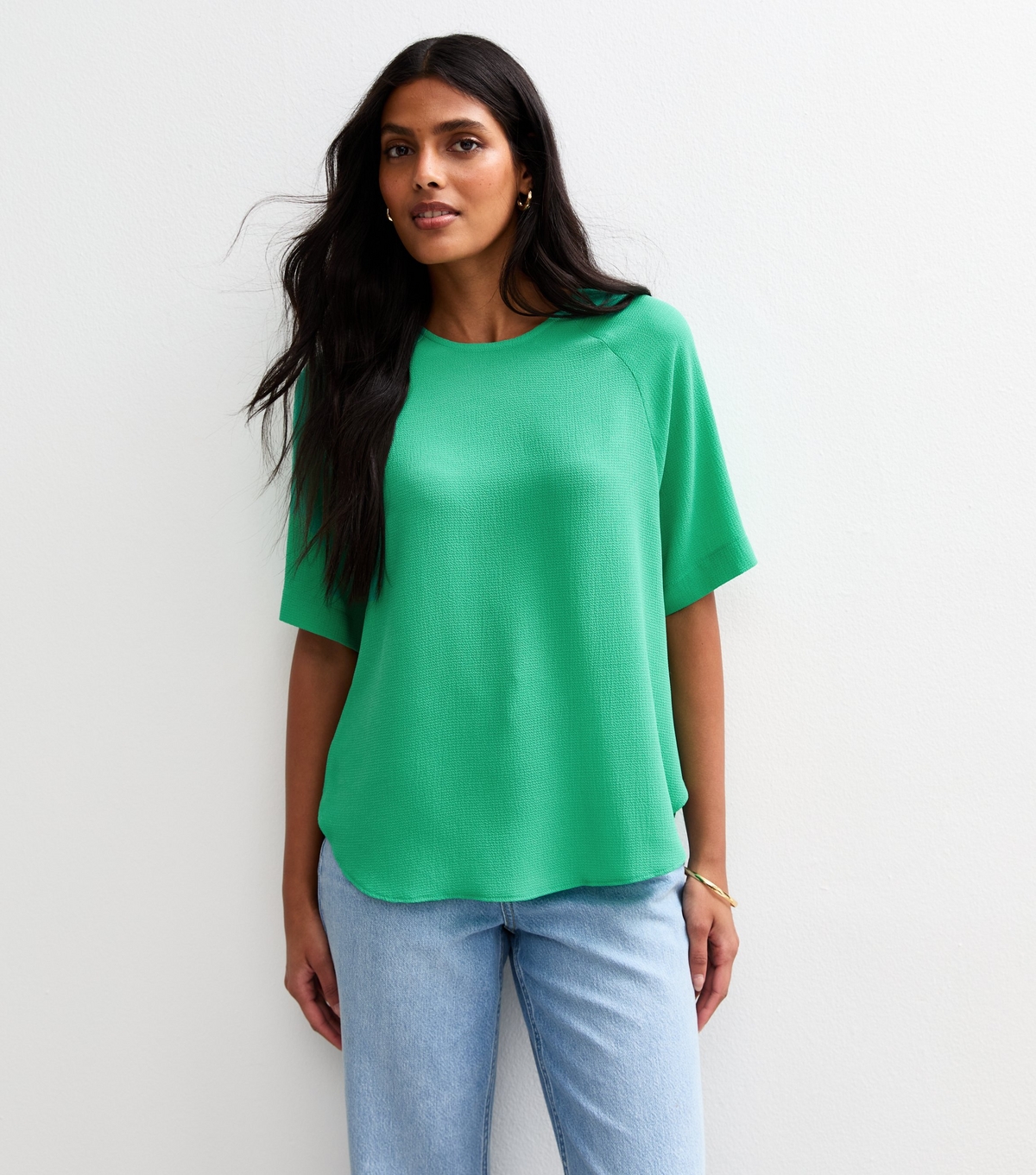 Women's Bright Green Textured Short Sleeve Slouchy T-Shirt New Look