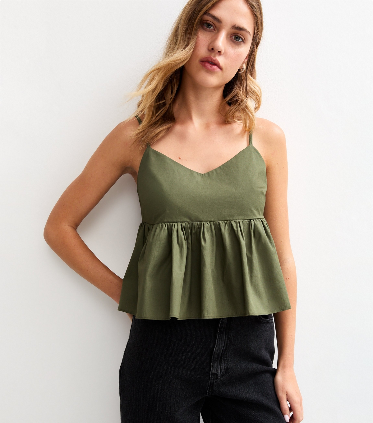 Women's Green Strappy Peplum Hem Cami Top New Look