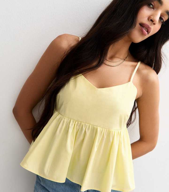 Yellow Strappy Peplum Hem Cami Top