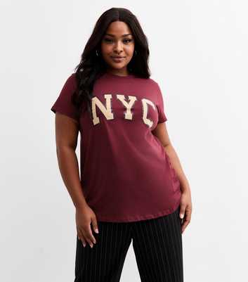 Curves Burgundy NYC Slogan T-Shirt