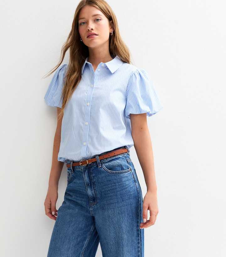 Blue Stripe Puff Sleeve Shirt
