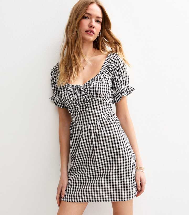 Light Blue Gingham Print Puff Sleeve Top & Layered Ruffle Mini Skirt Set main image 1