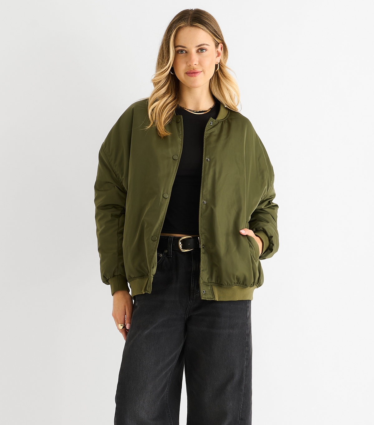 Women's Khaki Bomber Jacket Gini London New Look