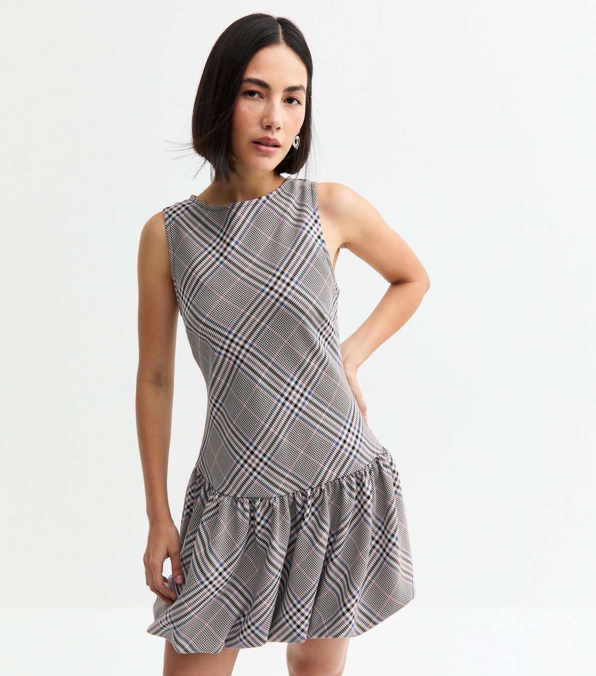 Women's Black Check Puffball Skirt Micro Mini Dress New Look