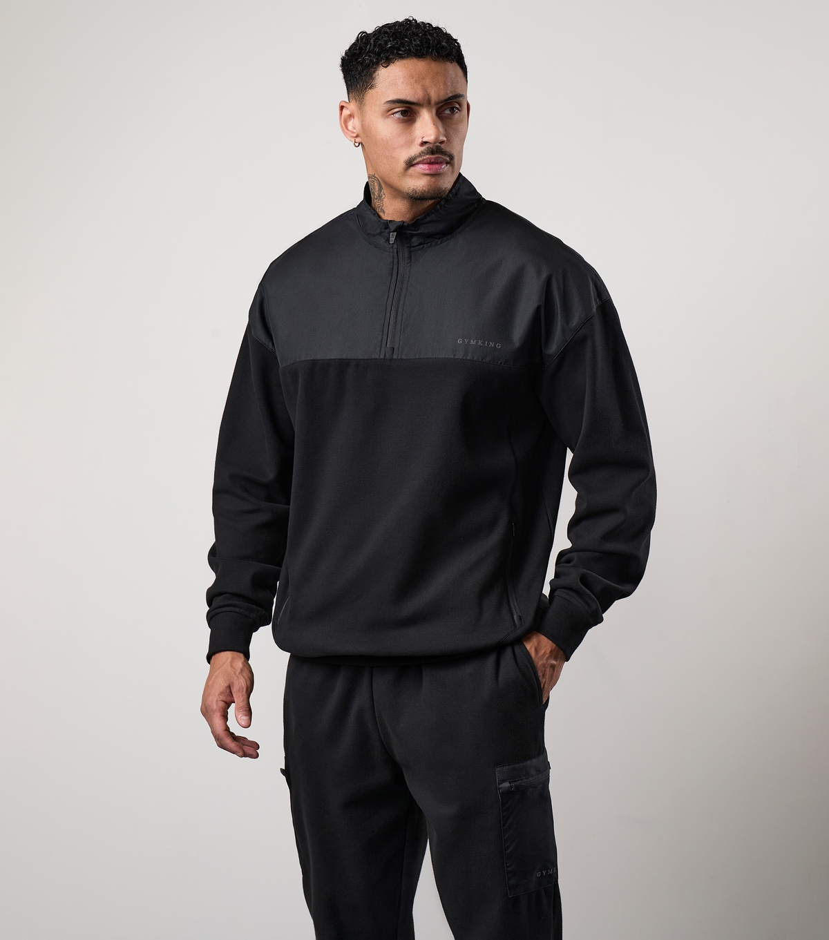 Men's Black Fusion Quarter Zip Sweatshirt Gym King New Look