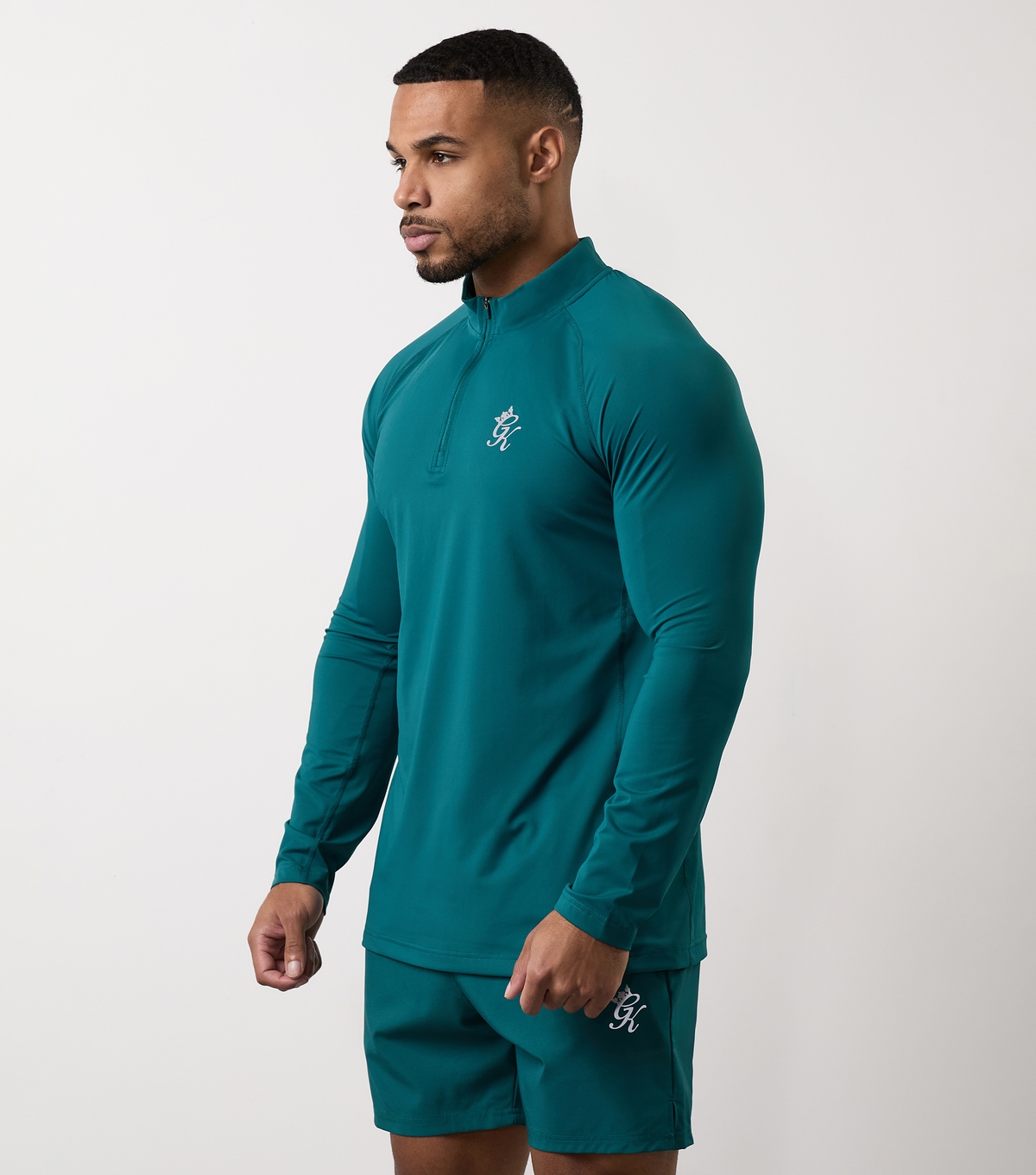 Men's Dark Green Energy Quarter Zip Funnel Neck Top Gym King New Look