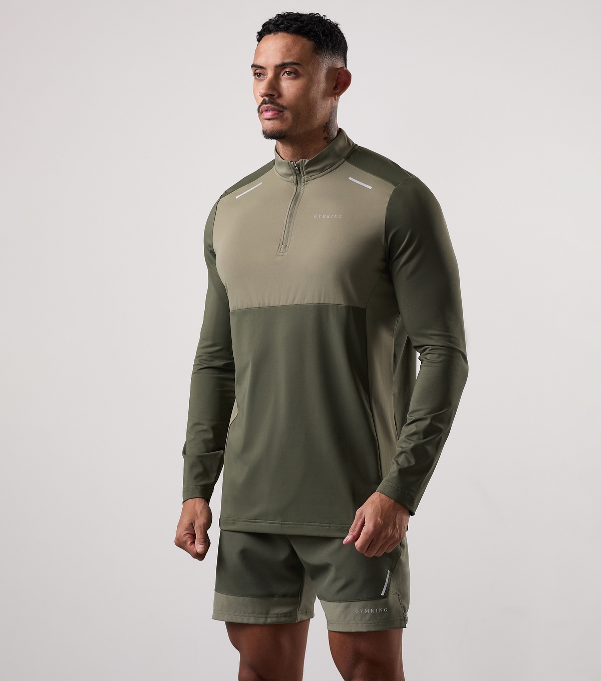 Men's Olive Green Advance Quarter Zip Top Gym King New Look