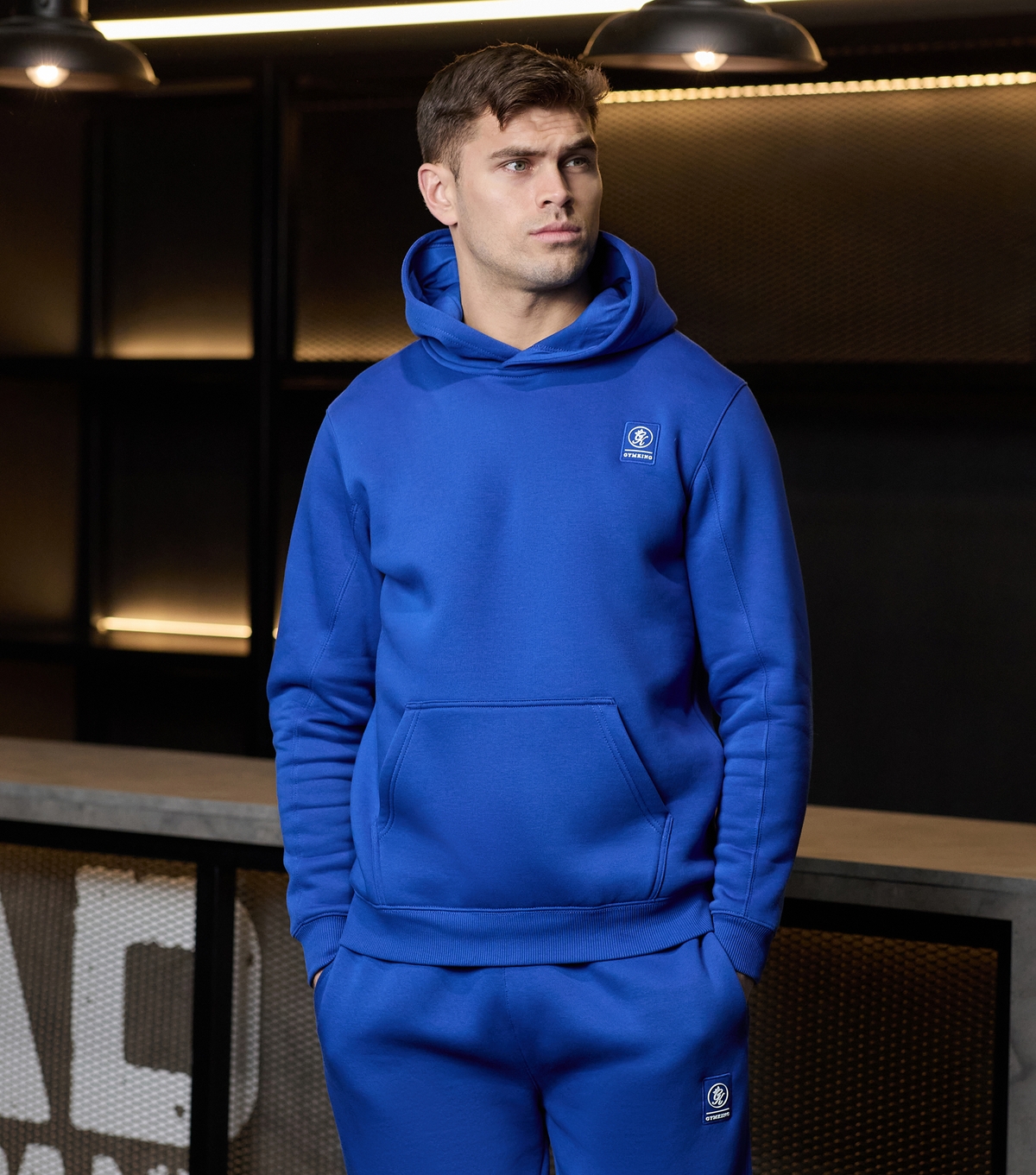 Men's Blue Emblem Fleece Hoodie Gym King New Look