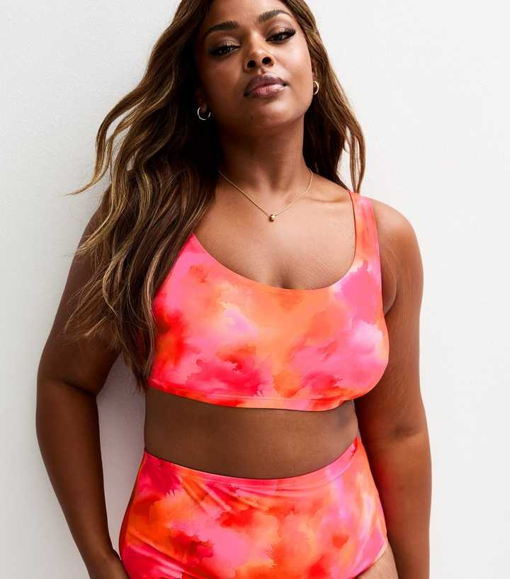 Curves Pink Floral Print Bikini Crop Top