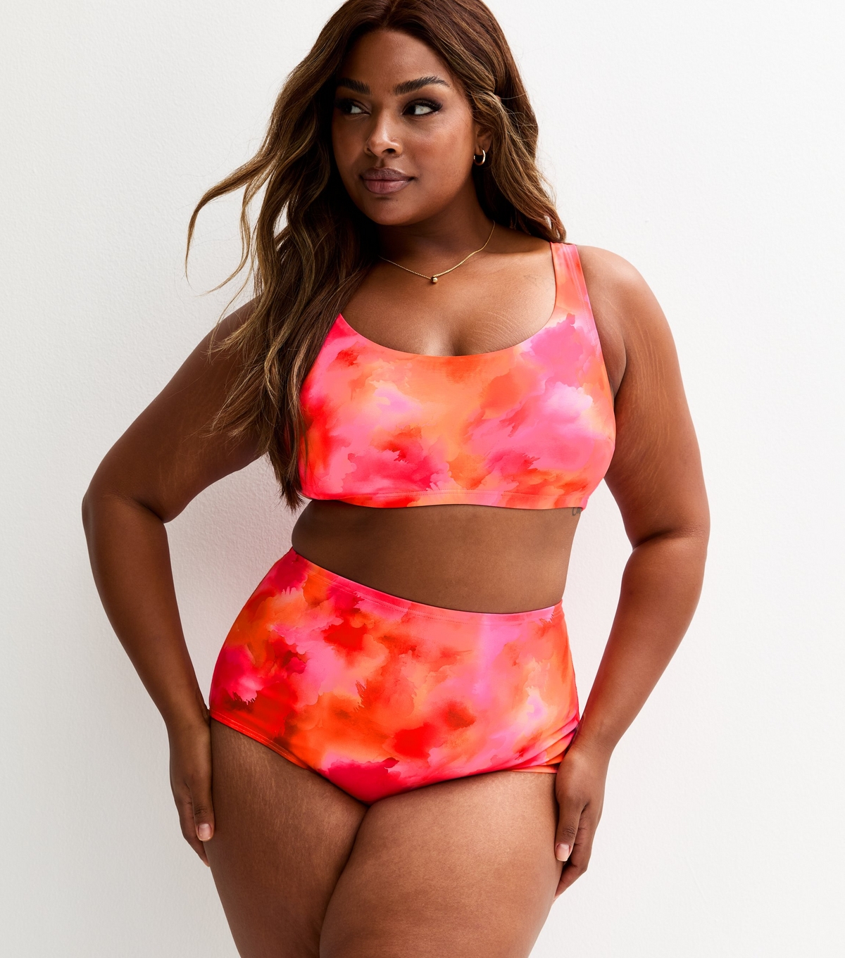 Women's Plus Size Pink Floral Print High Waisted Bikini Bottoms Curves New Look