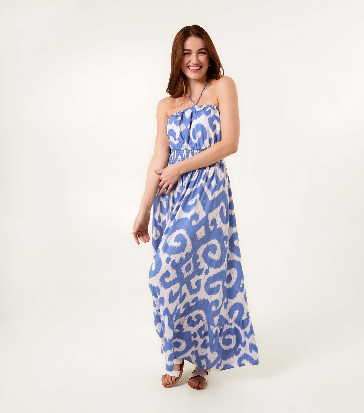 Women's Blue Abstract Print Bandeau Dress Blue Vanilla New Look