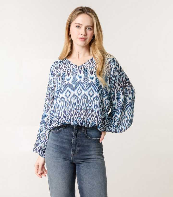 Blue Vanilla Blue Pleated Printed Top