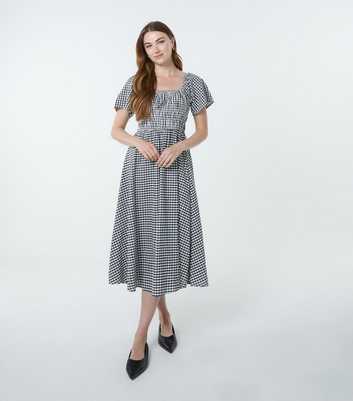 Blue Vanilla Black Gingham Check Ruched Midi Dress