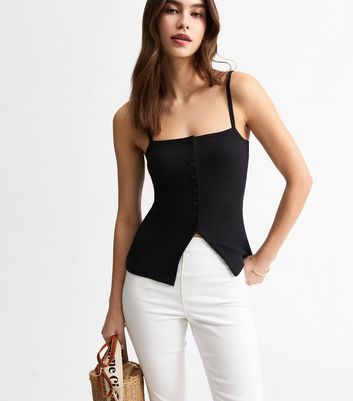 キャミソール SQUARE NECK CUP IN CAMISOLE Classic Square Neck Cami Black - Renes Lancaster