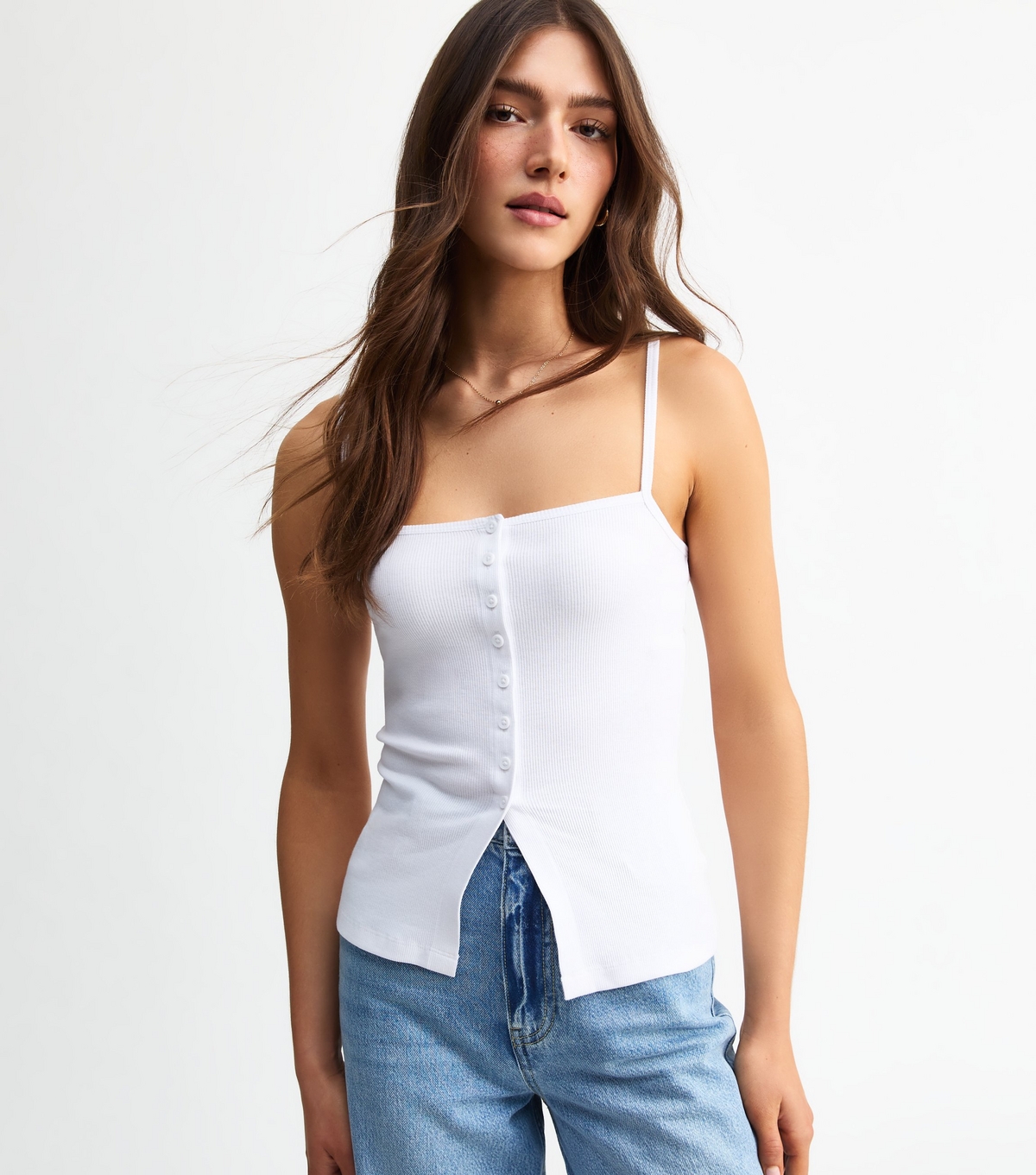 Women's White Square Neck Ribbed Cami Top New Look