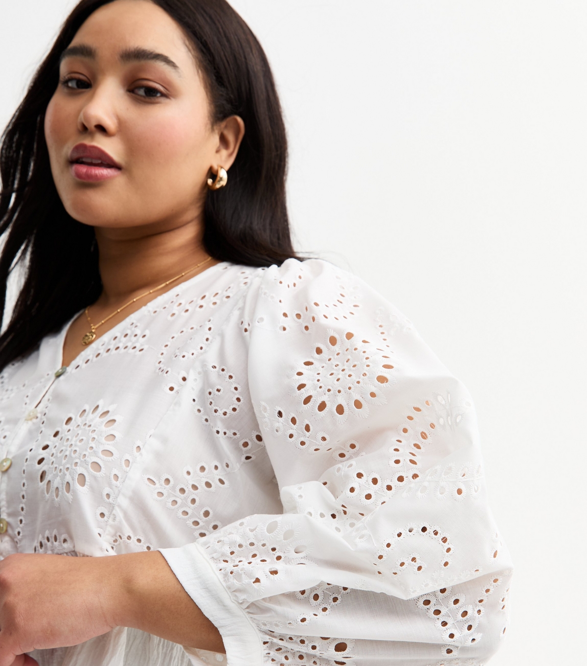 Women's Plus Size White Broderie Anglaise Blouse Curves New Look