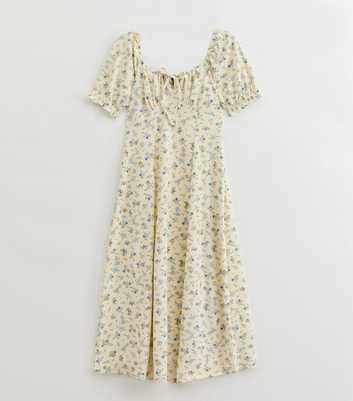Maternity Cream Floral Print Crinkle Texture Milkmaid Midi Dress