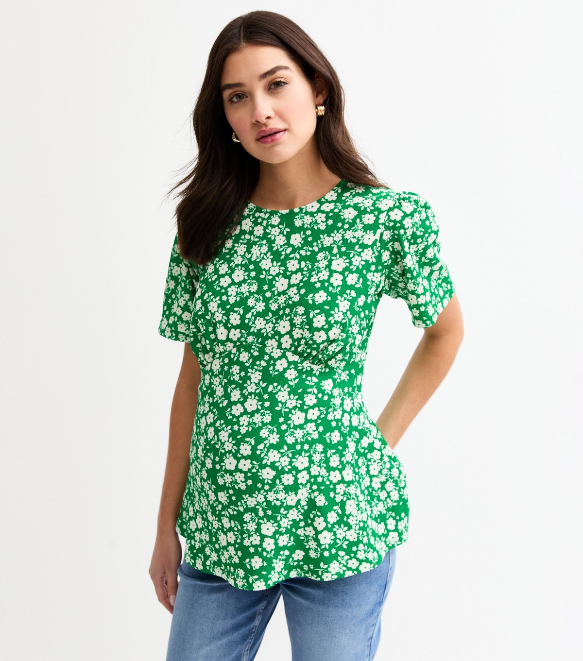 Women's Maternity Green Floral Print Top New Look