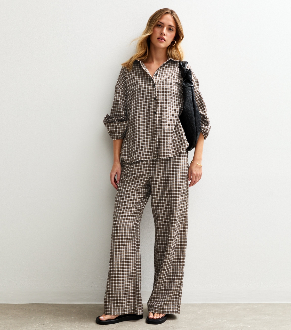 Women's Brown Checked Wide Leg Trousers New Look