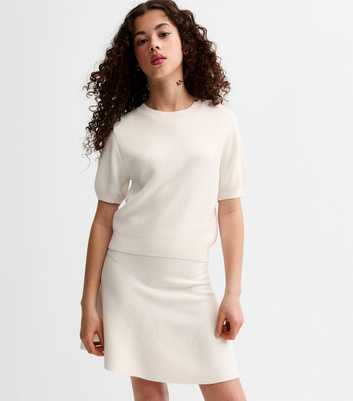 Girls Off White Short Sleeve Knit Top