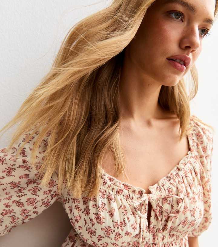 Pink Ditsy Print Three Quarter Sleeve Milkmaid Top