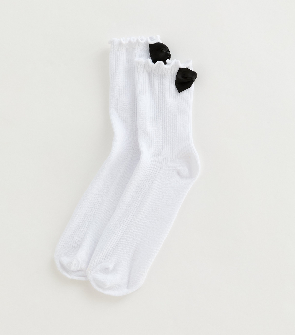 White Tuxedo Bow Lettuce Trim Socks New Look