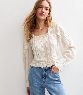 Off White Pintuck Long Sleeve Crop Top | New Look