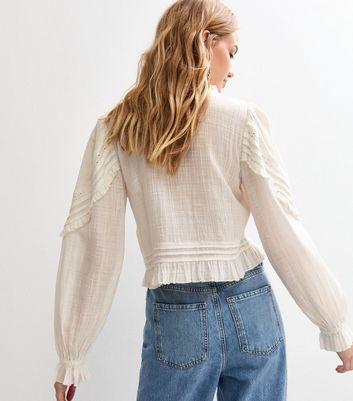 Off White Pintuck Long Sleeve Crop Top | New Look