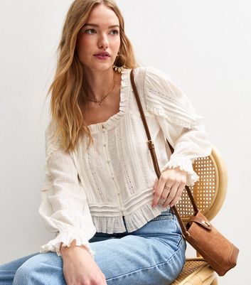 Off White Pintuck Long Sleeve Crop Top | New Look