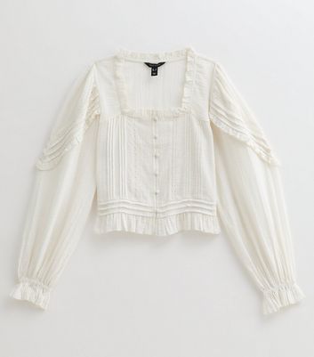 Off White Pintuck Long Sleeve Crop Top | New Look