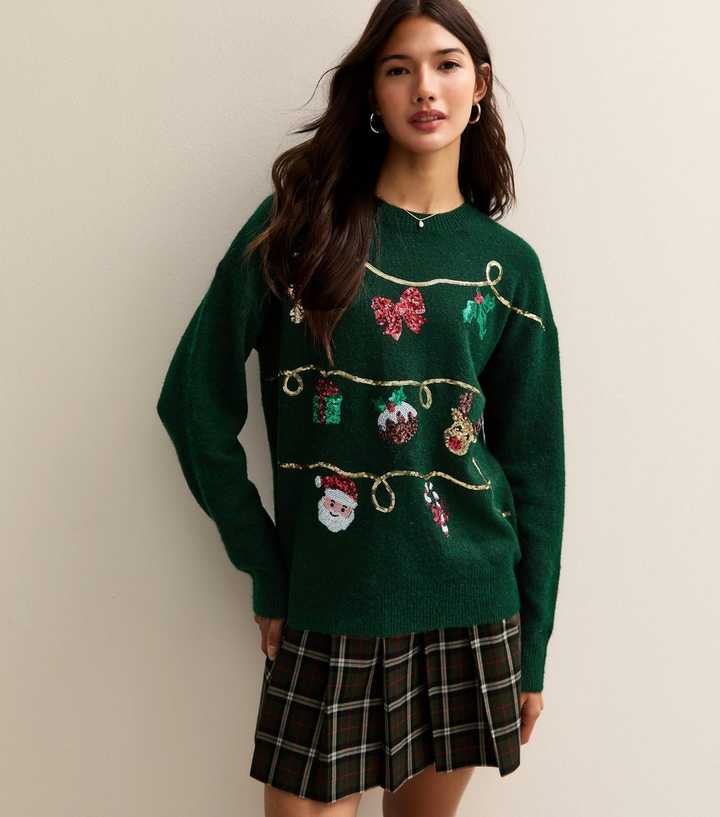 Green Sequin Motif Christmas Jumper