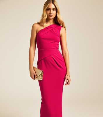 Pink One Shoulder Midi Dress