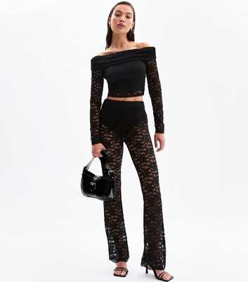 Black Lace Flared Trousers