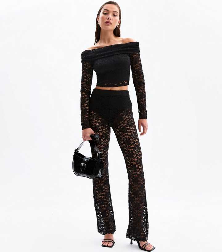 Black Lace Flared Trousers