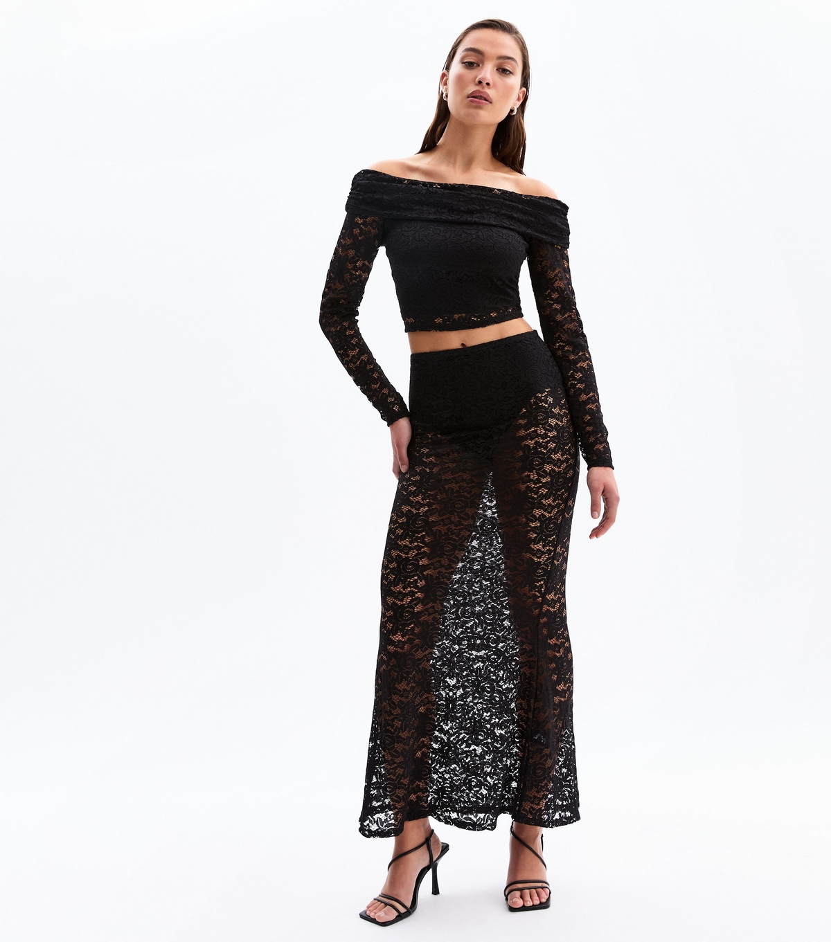 Women's Black Lace Fishtail Hem Maxi Skirt New Look