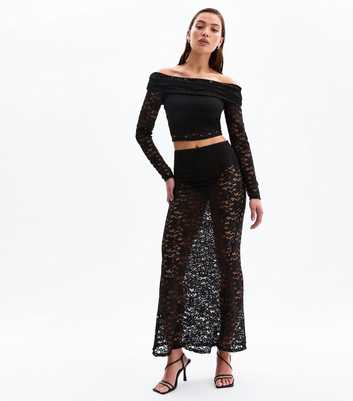 Black Lace Fishtail Hem Maxi Skirt