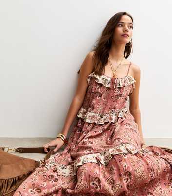 Pink Paisley Floral Print Strappy Maxi Dress