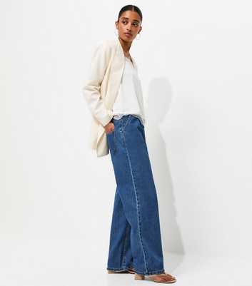 Blue Pleated Wide Leg Jeans