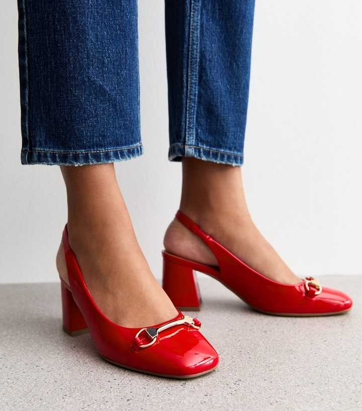 Red Shoes New Look Shoes Mid Heel Red Faux Patent Snaffle