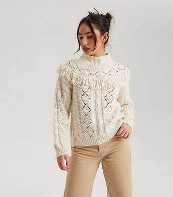 Urban Bliss Cream Open Knit Tassel Jumper