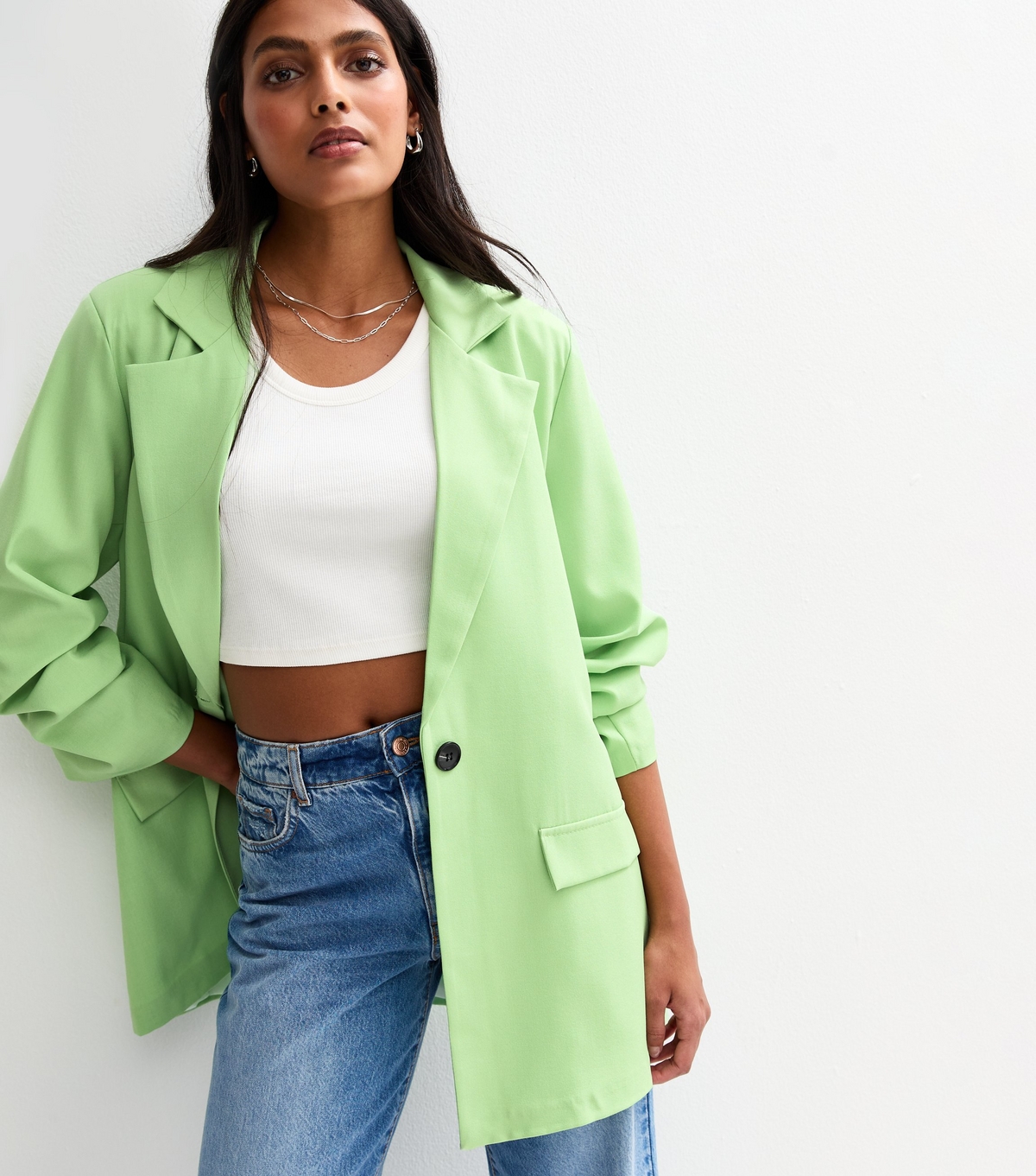 Women's Green Single Button Blazer Gini London New Look