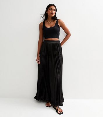 Gini London Black Satin Pleated Maxi Skirt | New Look