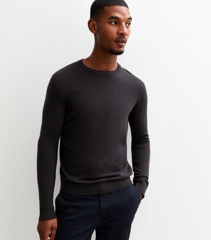 Dark Grey Slim Fit Crew Neck Jumper