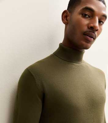 Dark Khaki Slim Long Sleeve Roll Neck Jumper