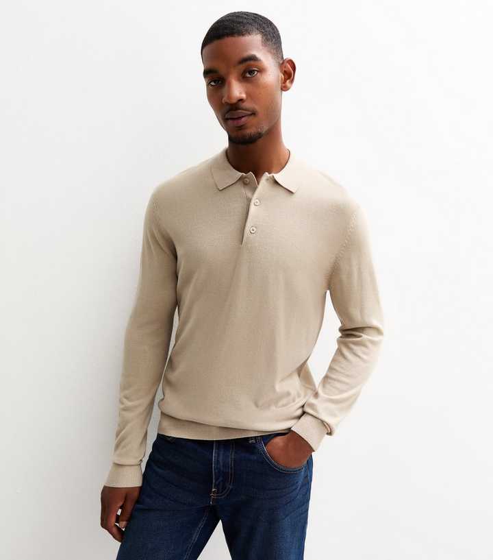 Tan Regular Long Sleeve Polo Top