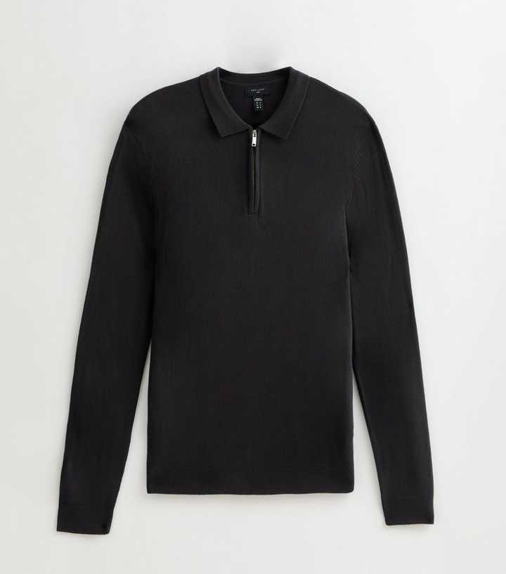 Slim Fit Zipper Next Black Polo Shirt Dark Grey Regular Fit Quarter Zip  Knitted Polo Shirt New Look