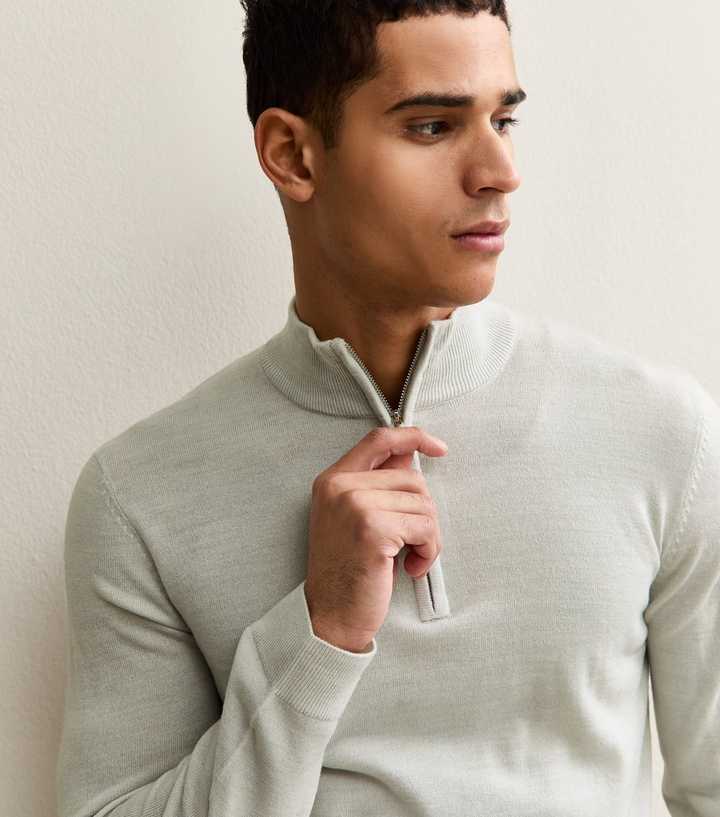 Grey Marl Regular Quarter Zip Long Sleeve Jumper