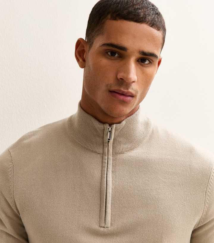 Tan Regular Quarter Zip Long Sleeve Jumper