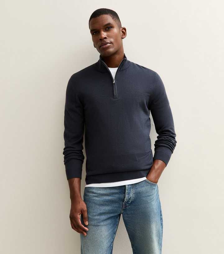 Navy Regular Quarter Zip Long Sleeve Jumper