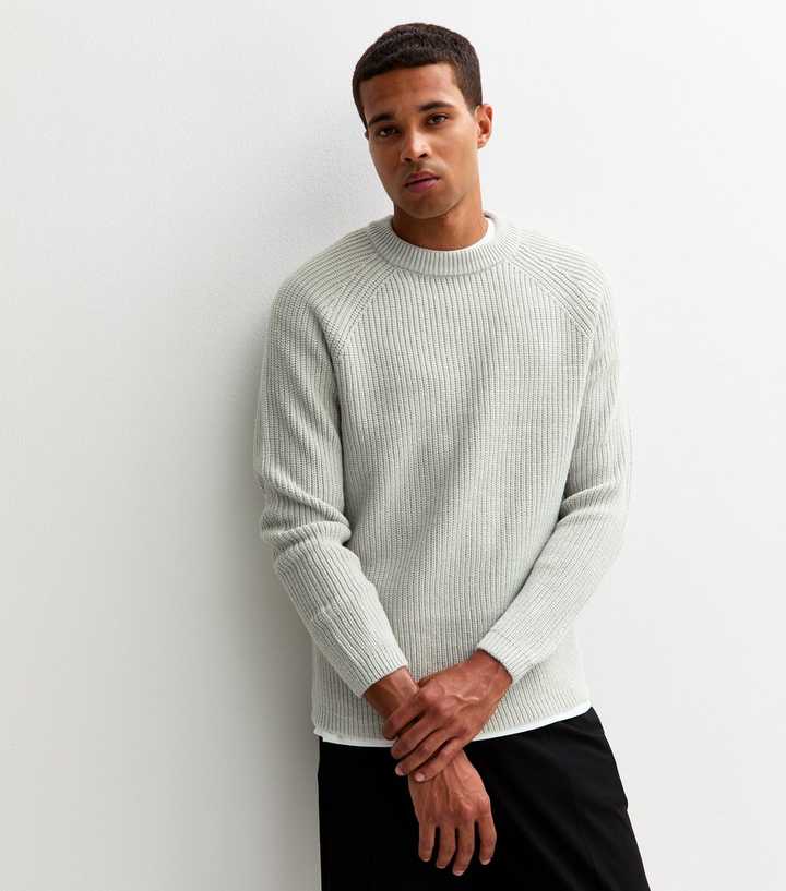 Grey Regular Fisherman Knit Crew Neck Jumper